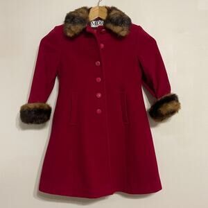 Mario De Pinto Wool Faux Fur Pea Coat Red Girls Size 4